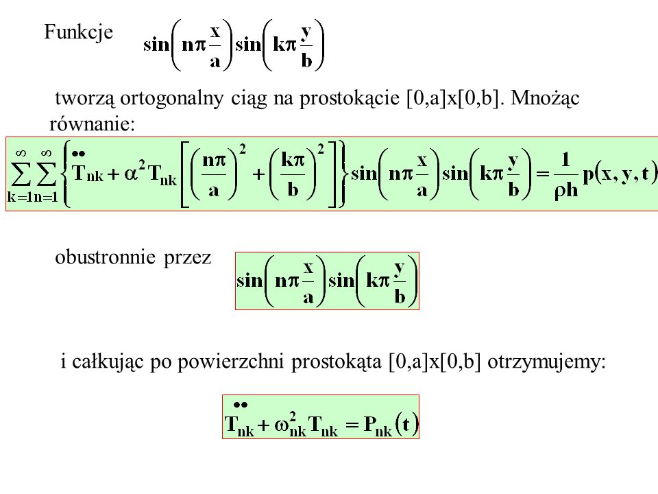 Funkcje tworzą ortogonalny ciąg na prostokącie [0,a]x[0,b].