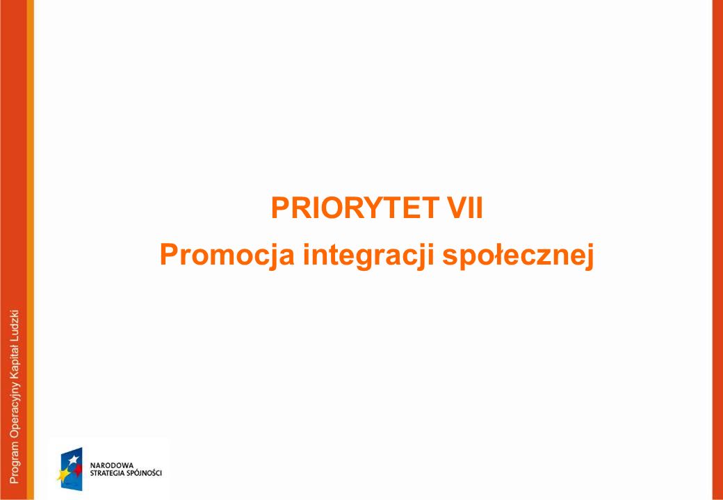 PRIORYTET VII Promocja integracji społecznej