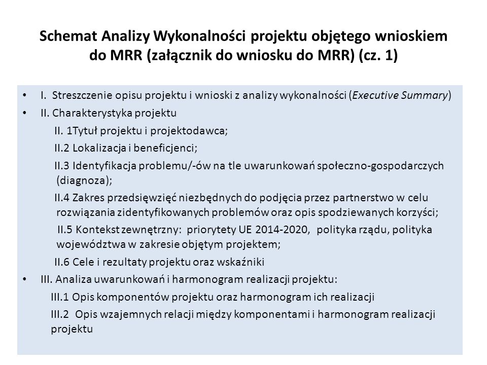Schemat Analizy Wykonalności projektu objętego wnioskiem do MRR (załącznik do wniosku do MRR) (cz.