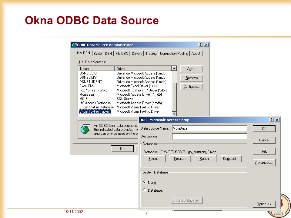 18/11/ Okna ODBC Data Source