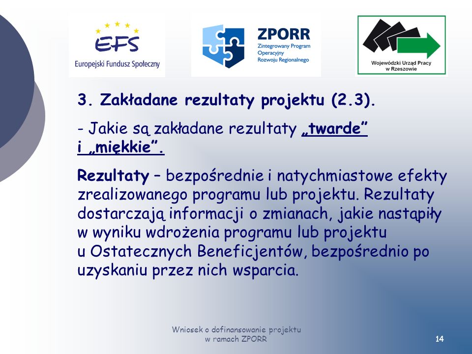 Wniosek o dofinansowanie projektu w ramach ZPORR14 3.