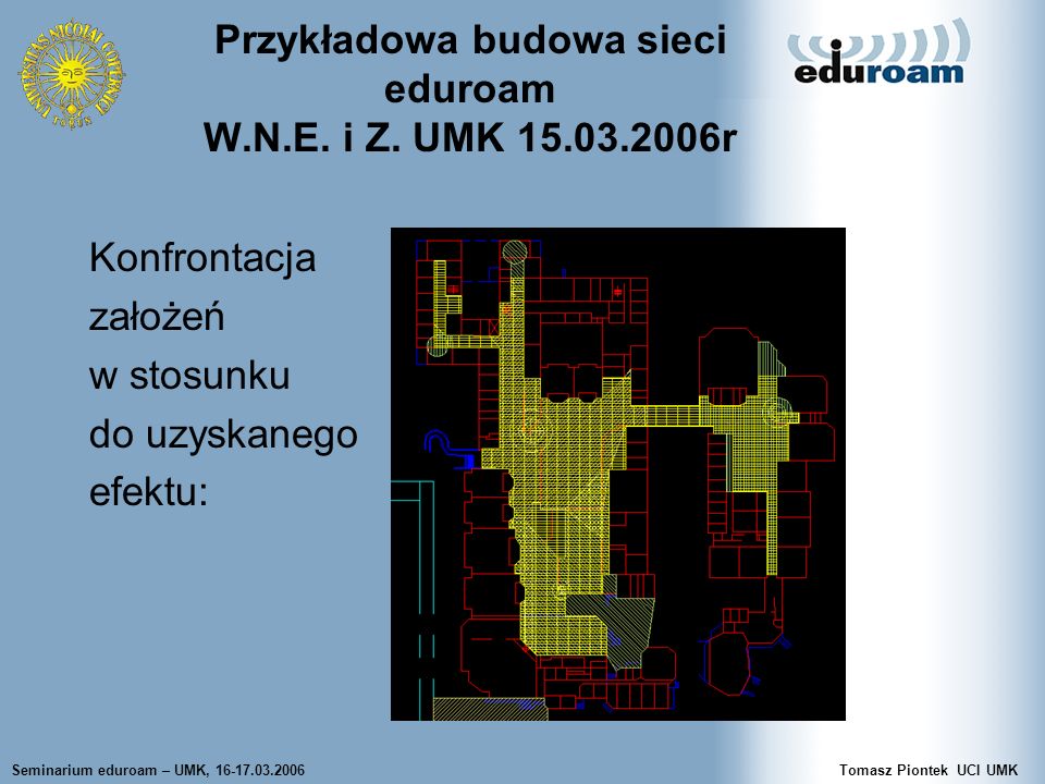 Seminarium eduroam – UMK, Tomasz Piontek UCI UMK Przykładowa budowa sieci eduroam W.N.E.