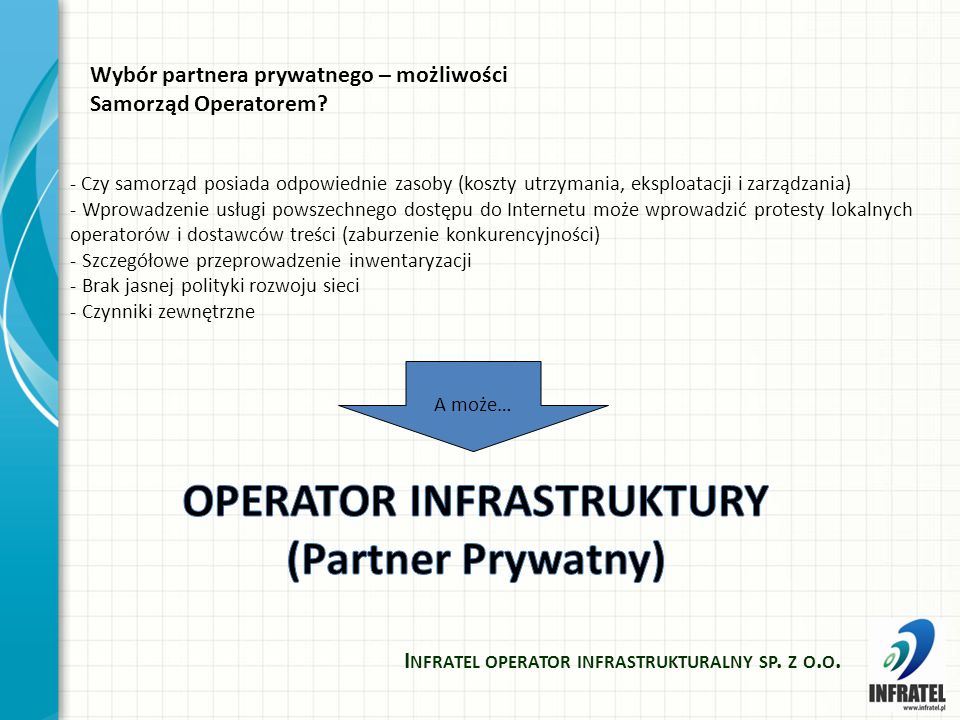 Wybór partnera prywatnego – możliwości Samorząd Operatorem.