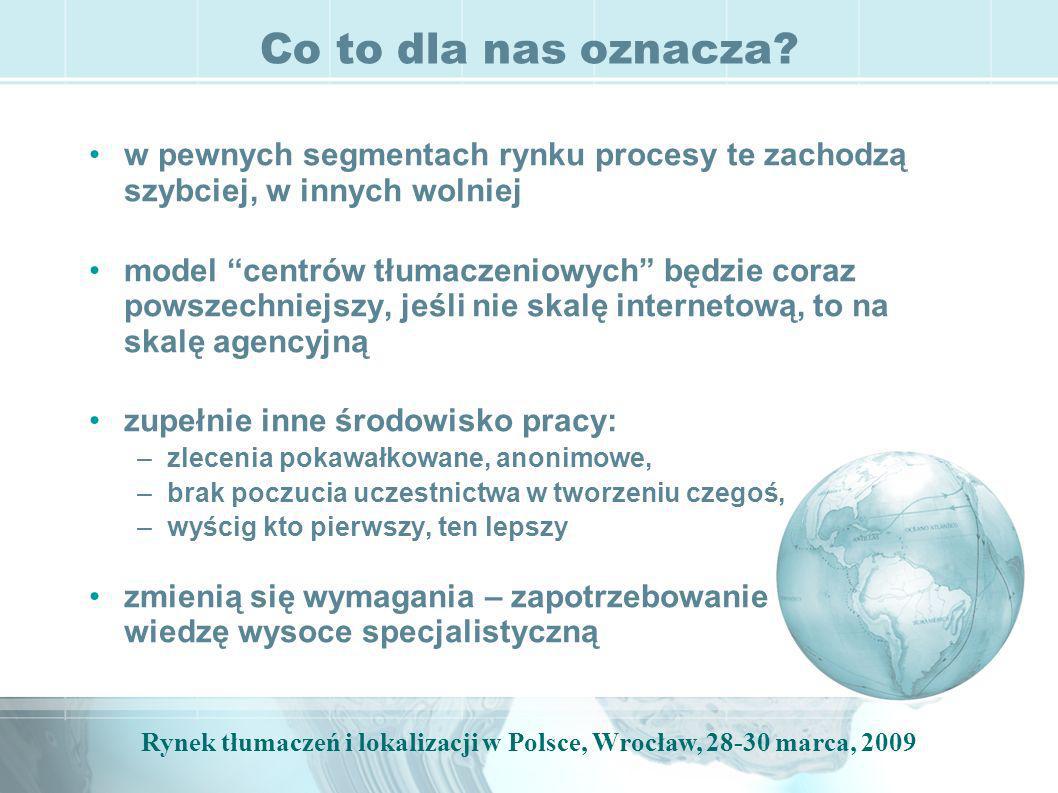 Rynek tłumaczeń i lokalizacji w Polsce, Wrocław, marca, 2009 Co to dla nas oznacza.