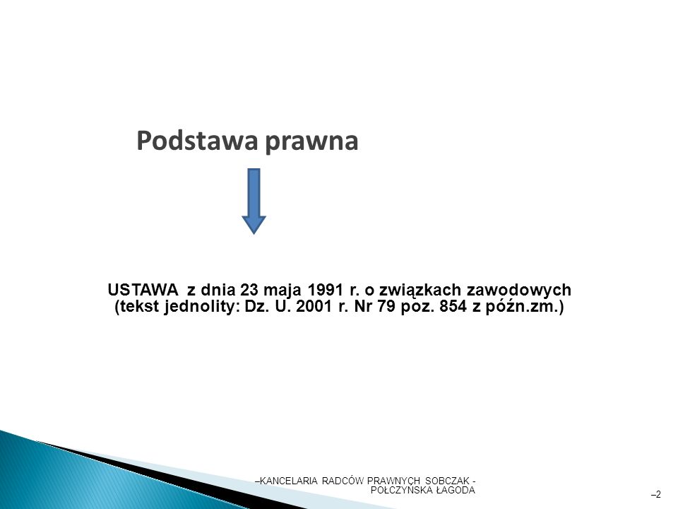 –KANCELARIA RADCÓW PRAWNYCH SOBCZAK - POŁCZYŃSKA ŁAGODA –2–2 Podstawa prawna USTAWA z dnia 23 maja 1991 r.