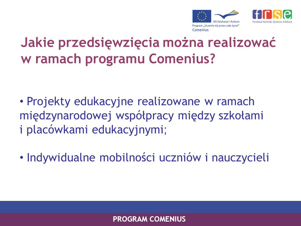 Jakie przedsięwzięcia można realizować w ramach programu Comenius.