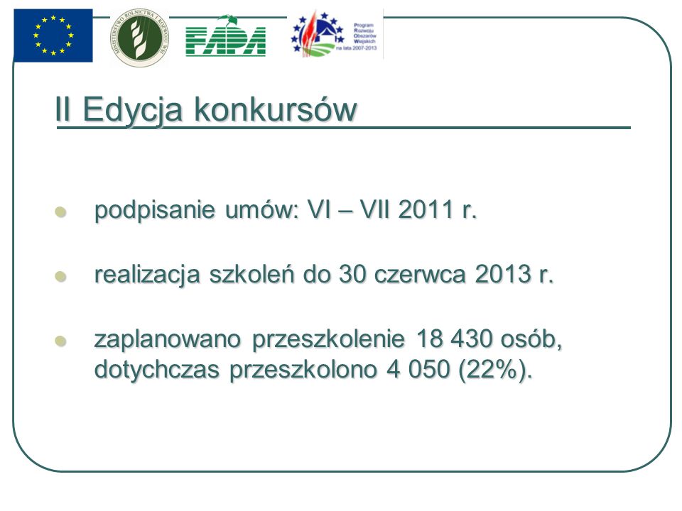 II Edycja konkursów podpisanie umów: VI – VII 2011 r.