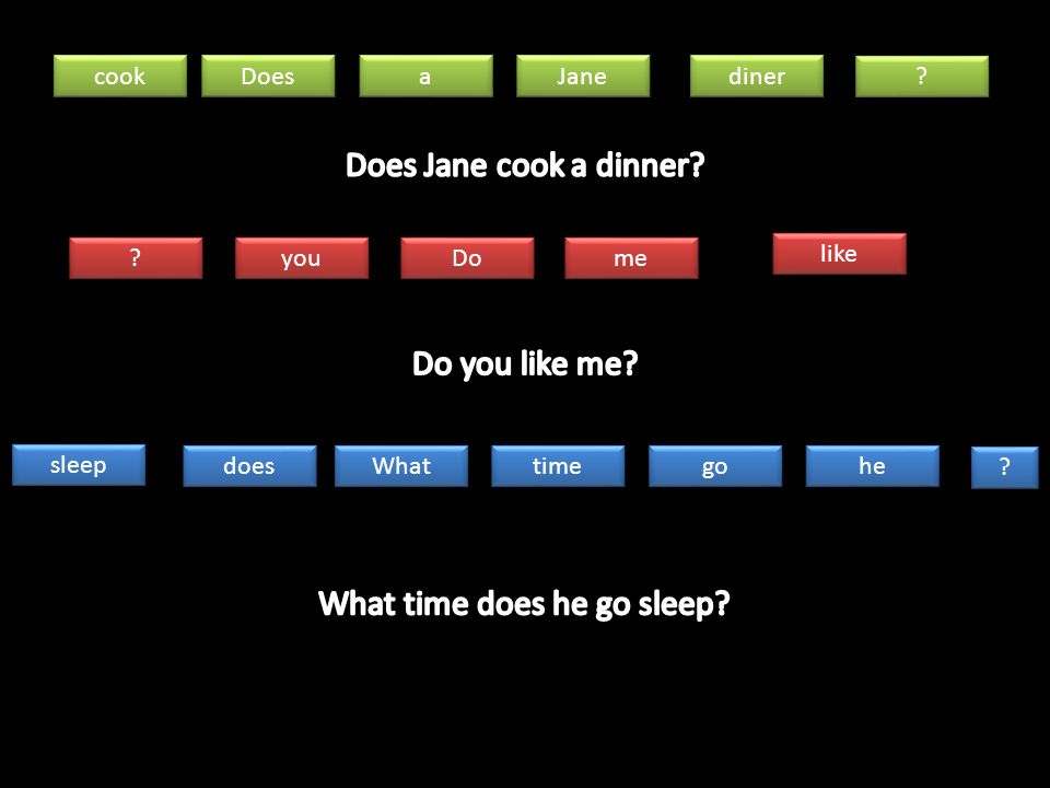 cook Does a a Jane diner like you Do me sleep does What time go he