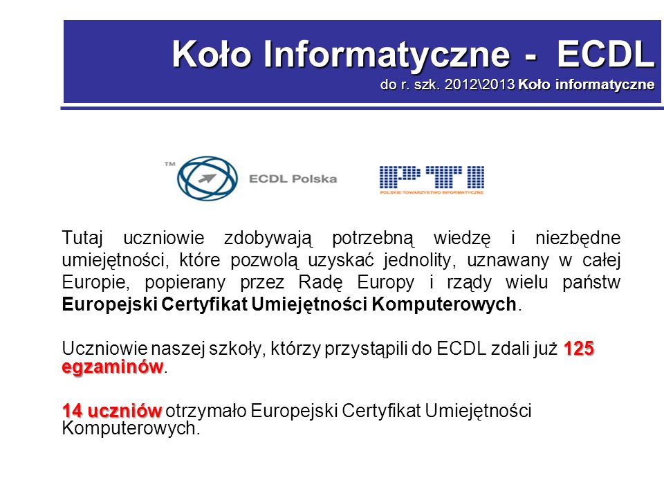 Koło Informatyczne - ECDL do r. szk.