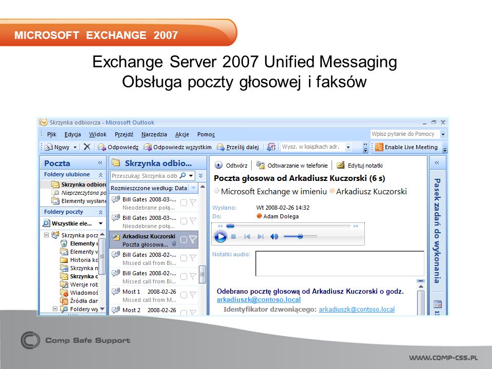 MICROSOFT EXCHANGE 2007 Exchange Server 2007 Unified Messaging Obsługa poczty głosowej i faksów