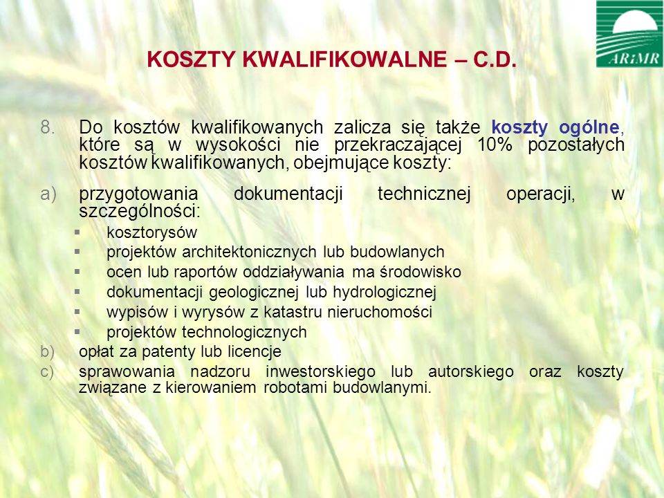 opracował: Bartłomiej Raczek15 KOSZTY KWALIFIKOWALNE – C.D.