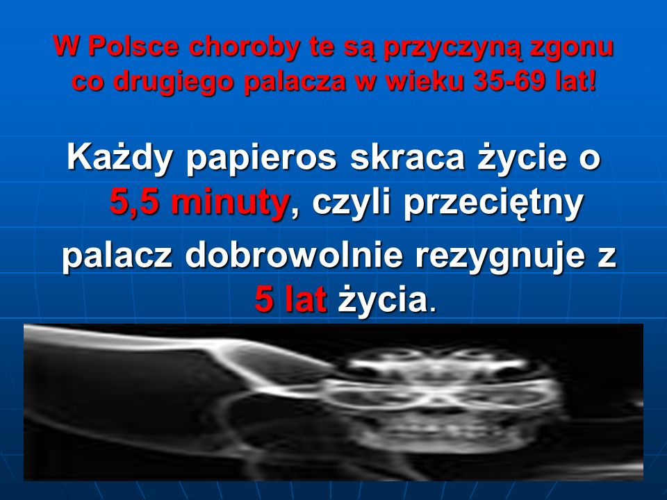 W Polsce choroby te są przyczyną zgonu co drugiego palacza w wieku lat.