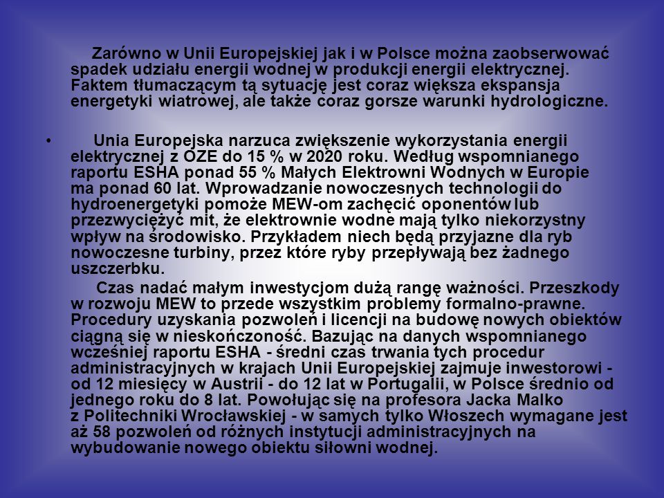 Dzi I Jutro Energetyki Wodnej W Polsce I W Unii Europejskiej Autorka