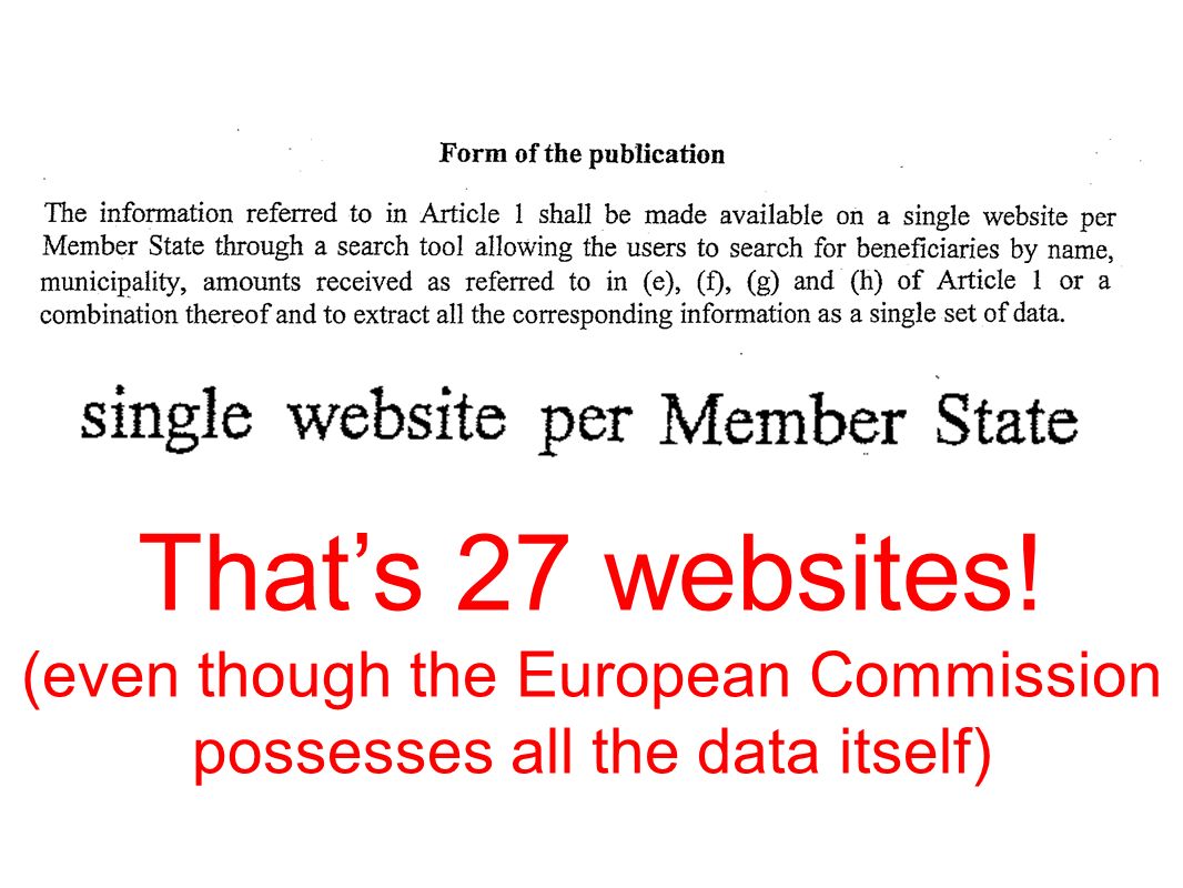 Thats 27 websites! (even though the European Commission possesses all the data itself)