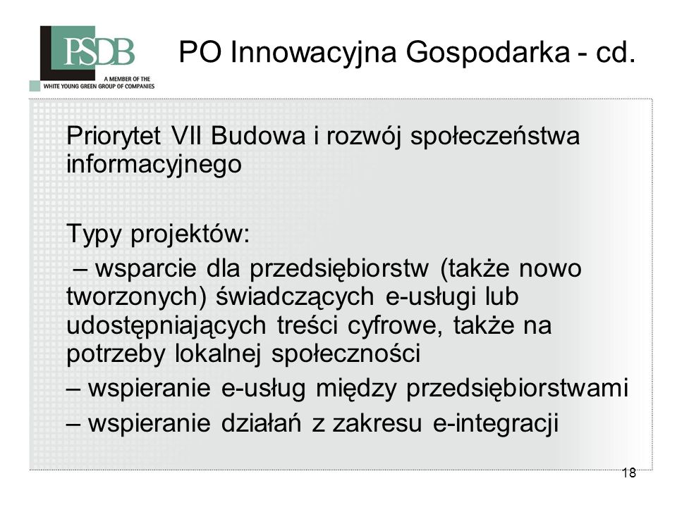 18 PO Innowacyjna Gospodarka - cd.