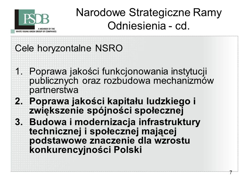 7 Narodowe Strategiczne Ramy Odniesienia - cd.