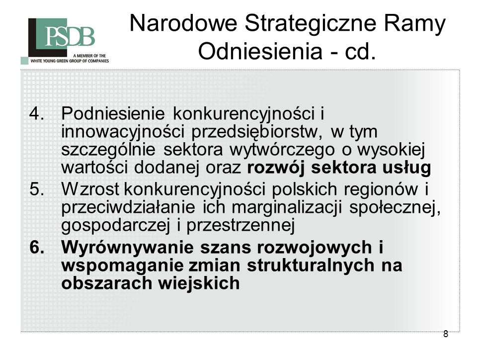 8 Narodowe Strategiczne Ramy Odniesienia - cd.