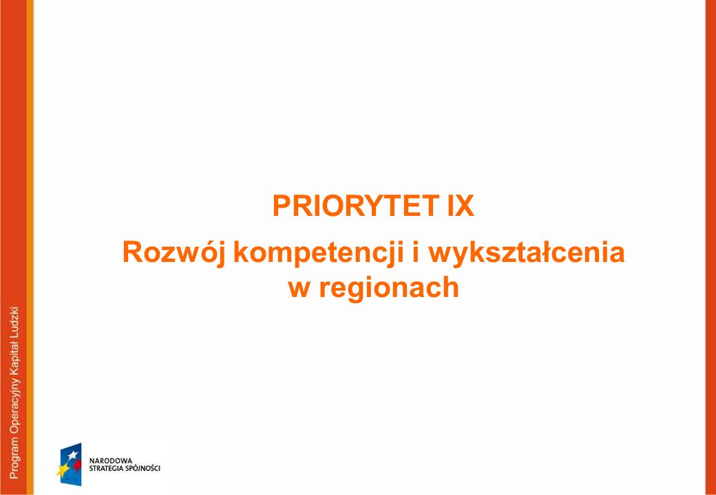PRIORYTET IX Rozwój kompetencji i wykształcenia w regionach