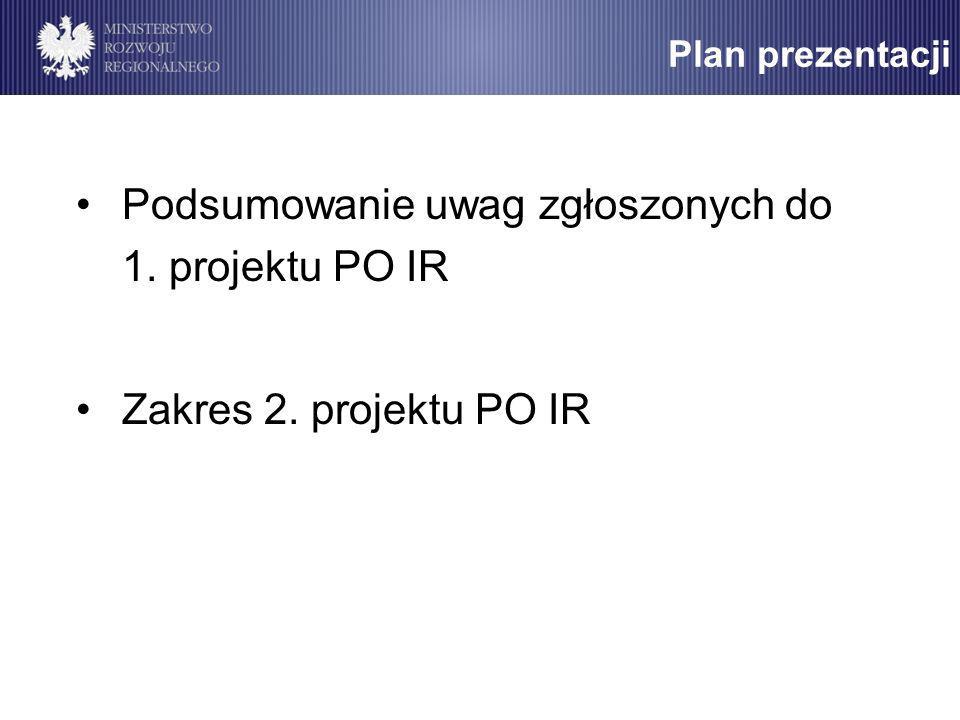 Plan prezentacji Podsumowanie uwag zgłoszonych do 1. projektu PO IR Zakres 2. projektu PO IR