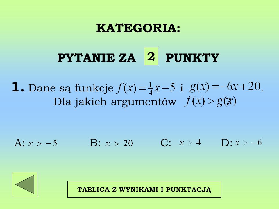 KATEGORIA: PYTANIE ZA PUNKTY 1. Dane są funkcje i.
