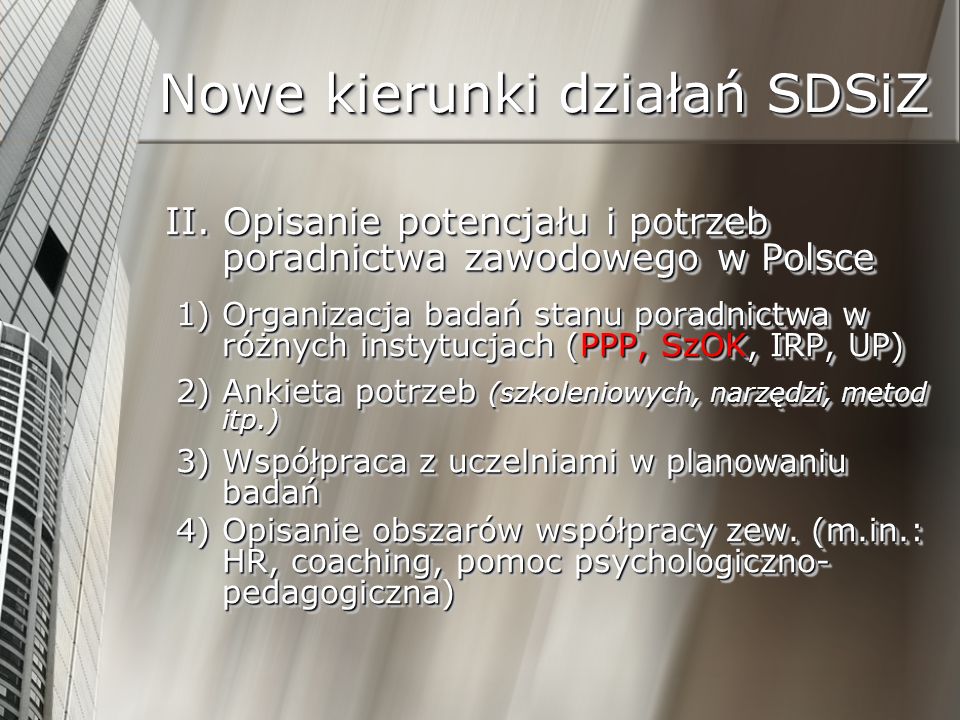 Nowe kierunki działań SDSiZ II.