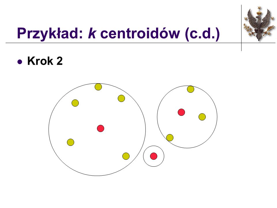 Przykład: k centroidów k = 3 Krok 1