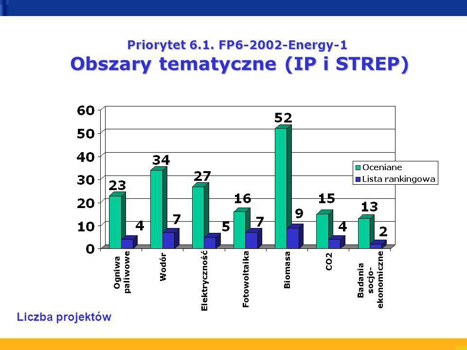 Priorytet 6.1. FP Energy-1 Obszary tematyczne (IP i STREP) Liczba projektów