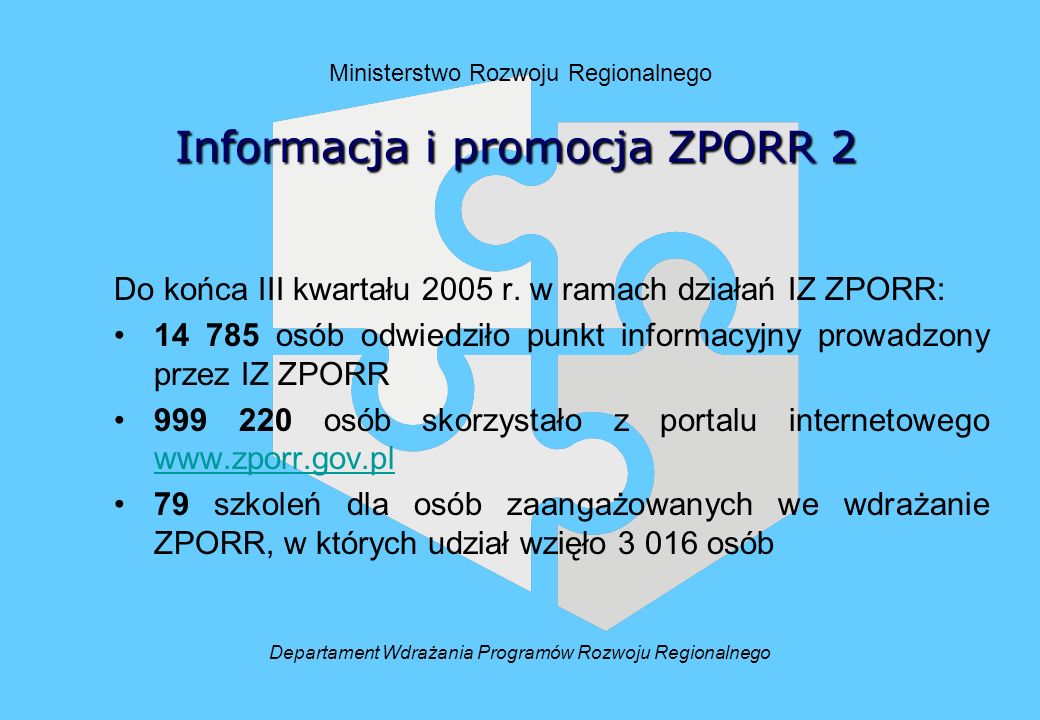 Ministerstwo Rozwoju Regionalnego Do końca III kwartału 2005 r.