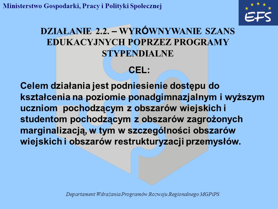 Departament Wdrażania Programów Rozwoju Regionalnego MGPiPS DZIAŁANIE 2.2.