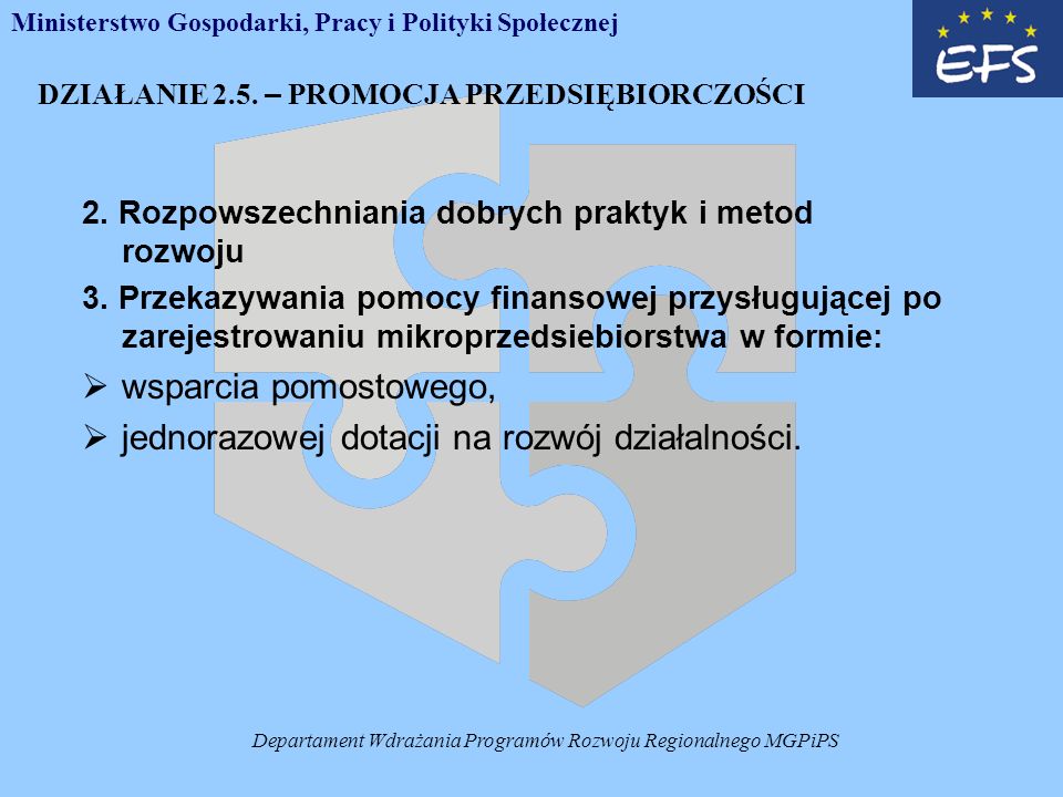 Departament Wdrażania Programów Rozwoju Regionalnego MGPiPS DZIAŁANIE 2.5.