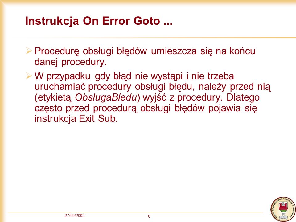 27/09/ Instrukcja On Error Goto...