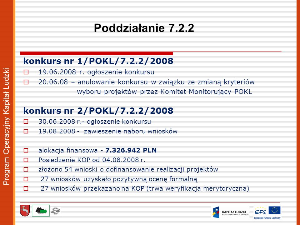 Program Operacyjny Kapitał Ludzki Poddziałanie konkurs nr 1/POKL/7.2.2/ r.