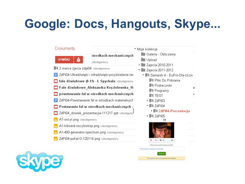 Google: Docs, Hangouts, Skype...