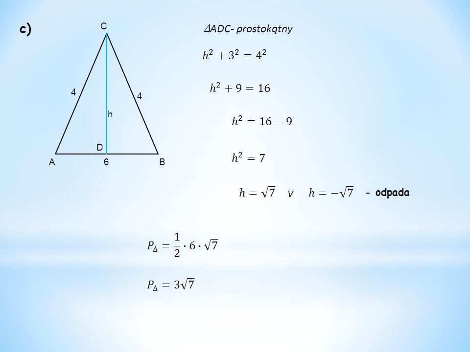 c) v A C B D h - odpada ADC- prostokątny