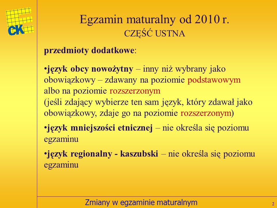 Zmiany w egzaminie maturalnym Egzamin maturalny od 2010 r.