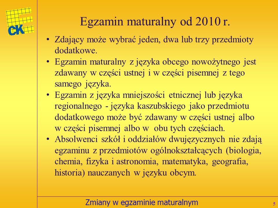 Zmiany w egzaminie maturalnym Egzamin maturalny od 2010 r.