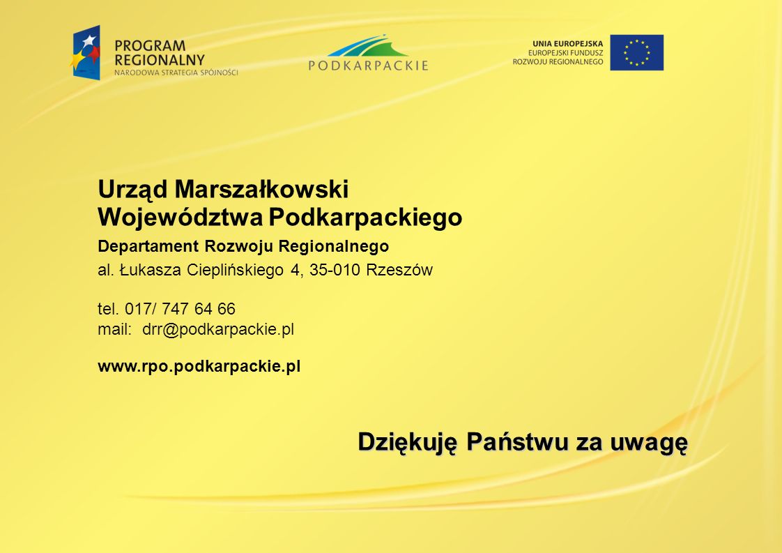 Urząd Marszałkowski Województwa Podkarpackiego Departament Rozwoju Regionalnego al.