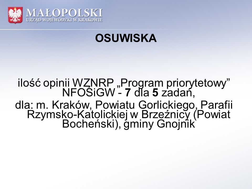 OSUWISKA ilość opinii WZNRP Program priorytetowy NFOŚiGW - 7 dla 5 zadań, dla: m.
