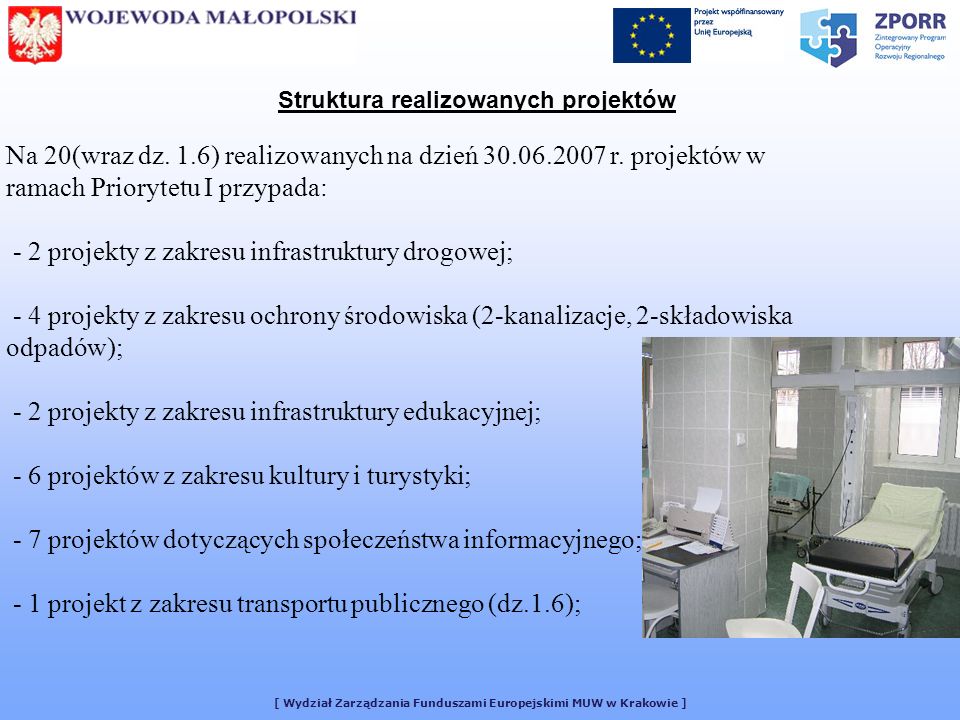 [ Wydział Zarządzania Funduszami Europejskimi MUW w Krakowie ] Struktura realizowanych projektów Na 20(wraz dz.