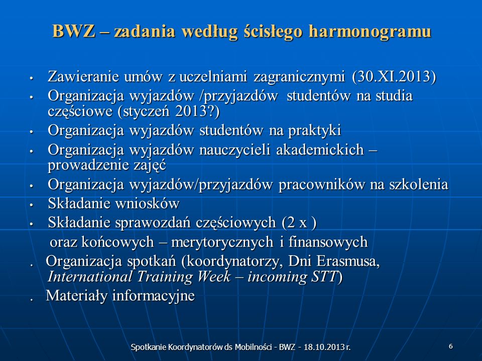Spotkanie Koordynatorów ds Mobilności - BWZ r.