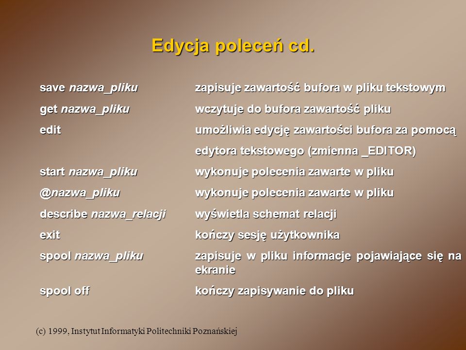 (c) 1999, Instytut Informatyki Politechniki Poznańskiej Edycja poleceń cd.