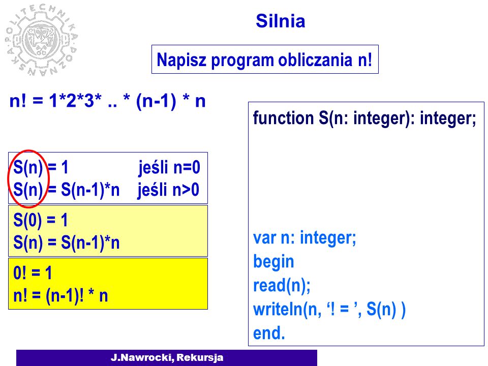 J.Nawrocki, Rekursja var n: integer; begin read(n); writeln(n, .