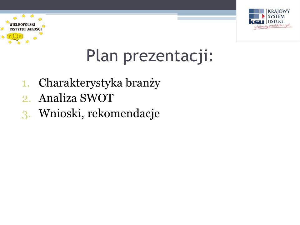 Plan prezentacji: 1.Charakterystyka branży 2.Analiza SWOT 3.Wnioski, rekomendacje
