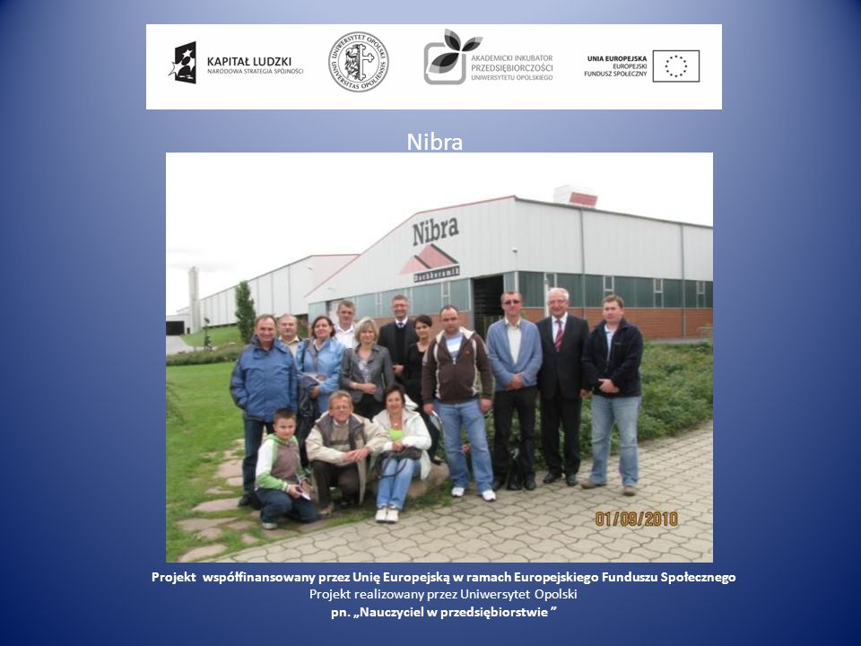 Nibra Projekt współfinansowany przez Unię Europejską w ramach Europejskiego Funduszu Społecznego Projekt realizowany przez Uniwersytet Opolski pn.