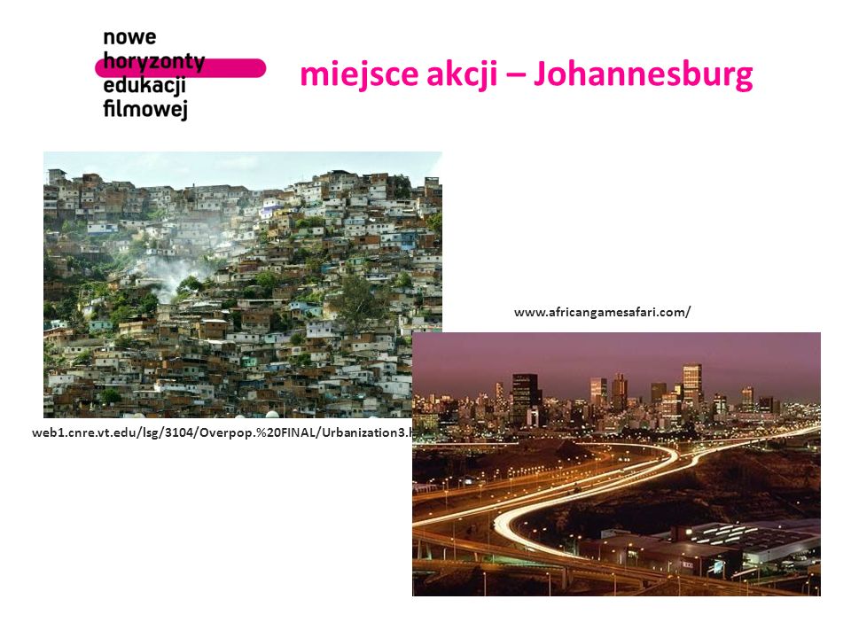 miejsce akcji – Johannesburg web1.cnre.vt.edu/lsg/3104/Overpop.%20FINAL/Urbanization3.html