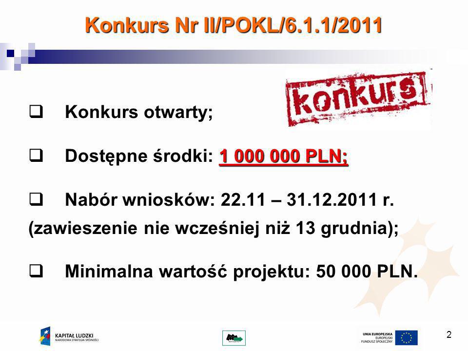 2 Konkurs Nr II/POKL/6.1.1/2011 Konkurs otwarty; Konkurs otwarty; Dostępne środki: PLN; Dostępne środki: PLN; Nabór wniosków: – r.