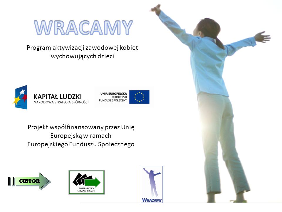 Program aktywizacji zawodowej kobiet wychowujących dzieci Projekt współfinansowany przez Unię Europejską w ramach Europejskiego Funduszu Społecznego