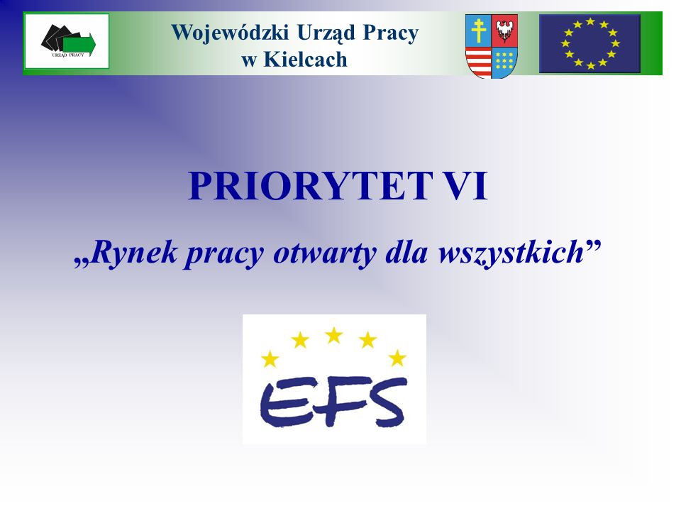 Wojewódzki Urząd Pracy w Kielcach PRIORYTET VI Rynek pracy otwarty dla wszystkich