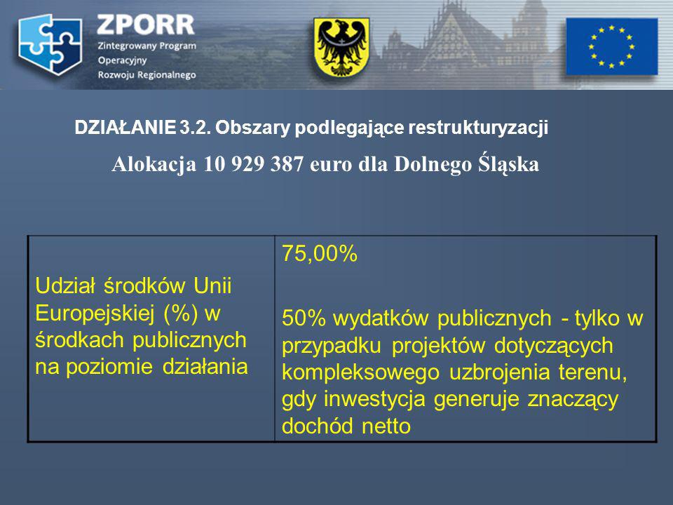 Alokacja euro dla Dolnego Śląska DZIAŁANIE 3.2.