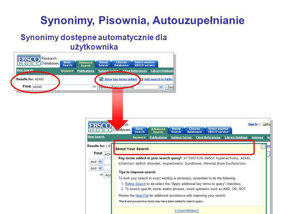 Synonimy dostępne automatycznie dla użytkownika Synonimy, Pisownia, Autouzupełnianie